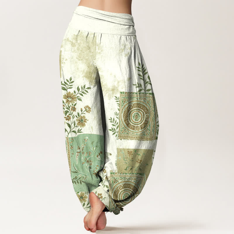 Buddha Stones Pantaloni harem da donna in cotone stile bohémien con motivo floreale patchwork e vita elasticizzata. - image 7