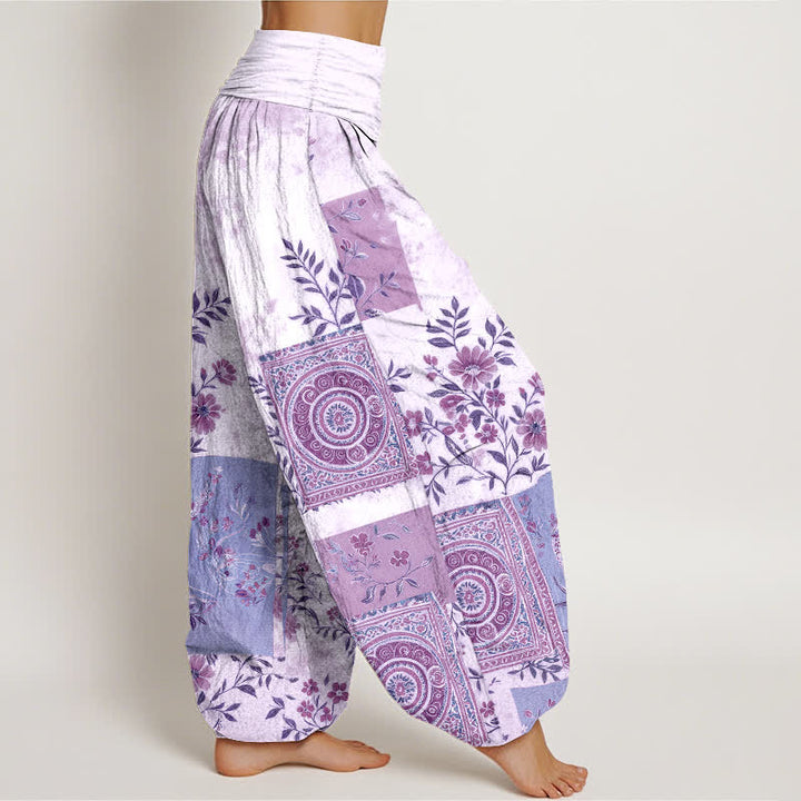Buddha Stones Pantaloni harem da donna in cotone stile bohémien con motivo floreale patchwork e vita elasticizzata. - image 9