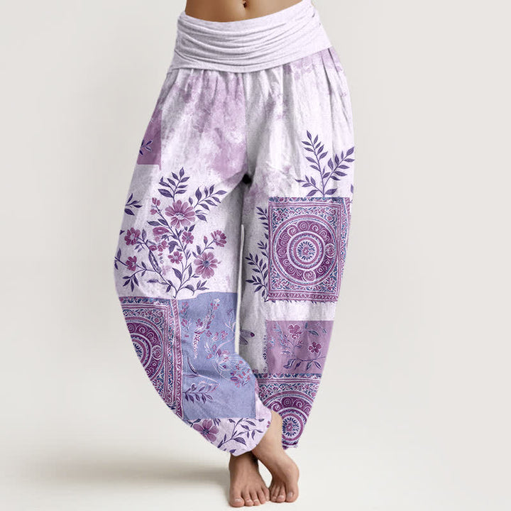 Buddha Stones Pantaloni harem da donna in cotone stile bohémien con motivo floreale patchwork e vita elasticizzata. - Lavanda - US16, UK/AU20, EU48 (3XL) - image 8