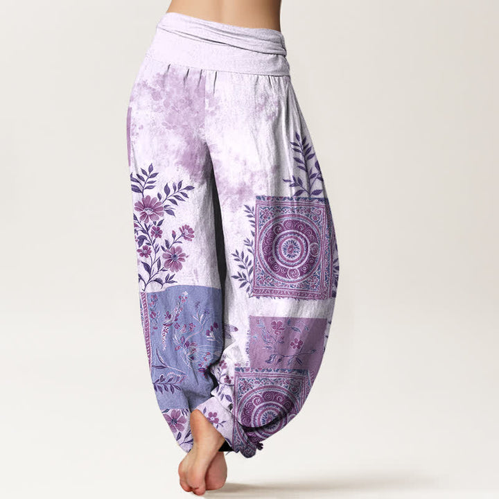 Buddha Stones Pantaloni harem da donna in cotone stile bohémien con motivo floreale patchwork e vita elasticizzata. - image 10
