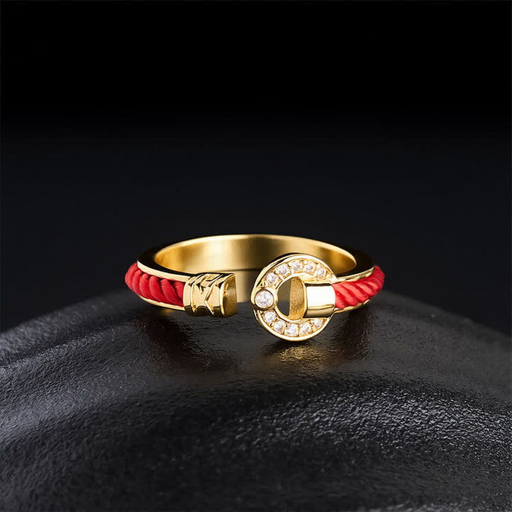 Buddha Stones Anello aperto rotondo con protezione a cordino rosso - image 3