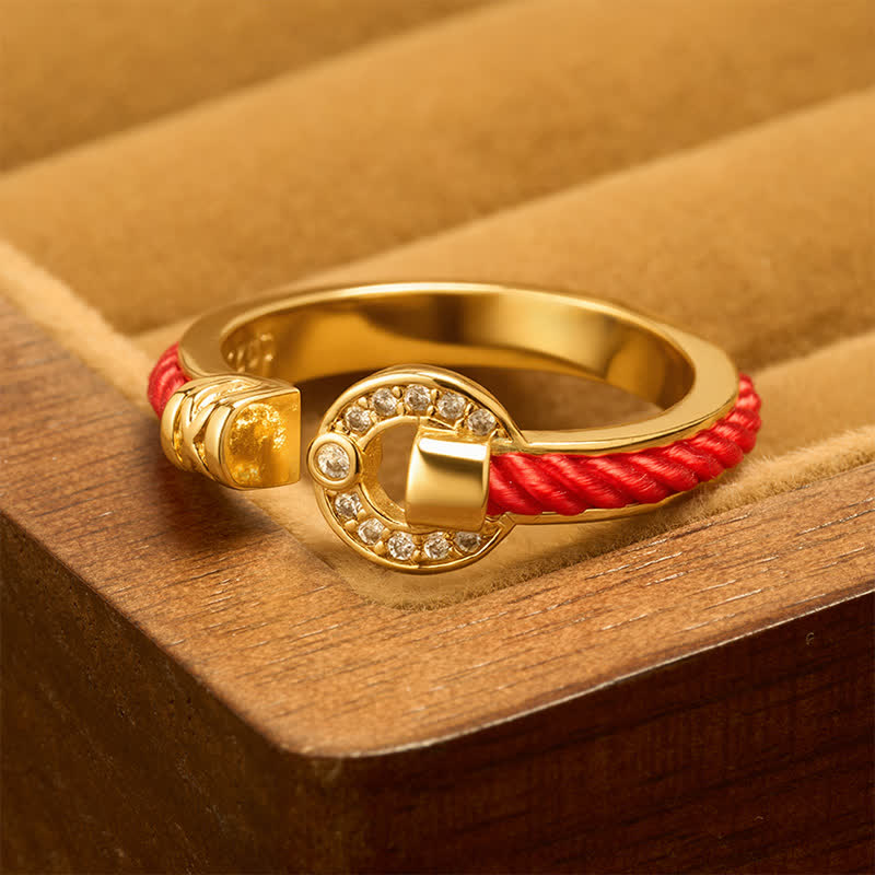 Buddha Stones Anello aperto rotondo con protezione a cordino rosso - Anello con filo rosso - Circa US6-7 - image 0