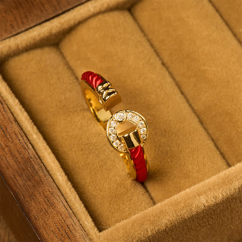 Buddha Stones Anello aperto rotondo con protezione a cordino rosso - image 1