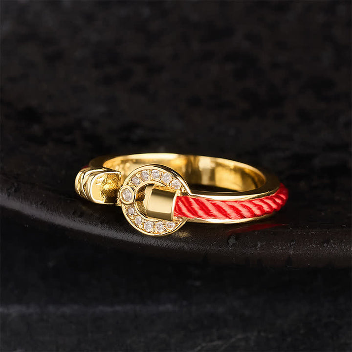 Buddha Stones Anello aperto rotondo con protezione a cordino rosso - image 2