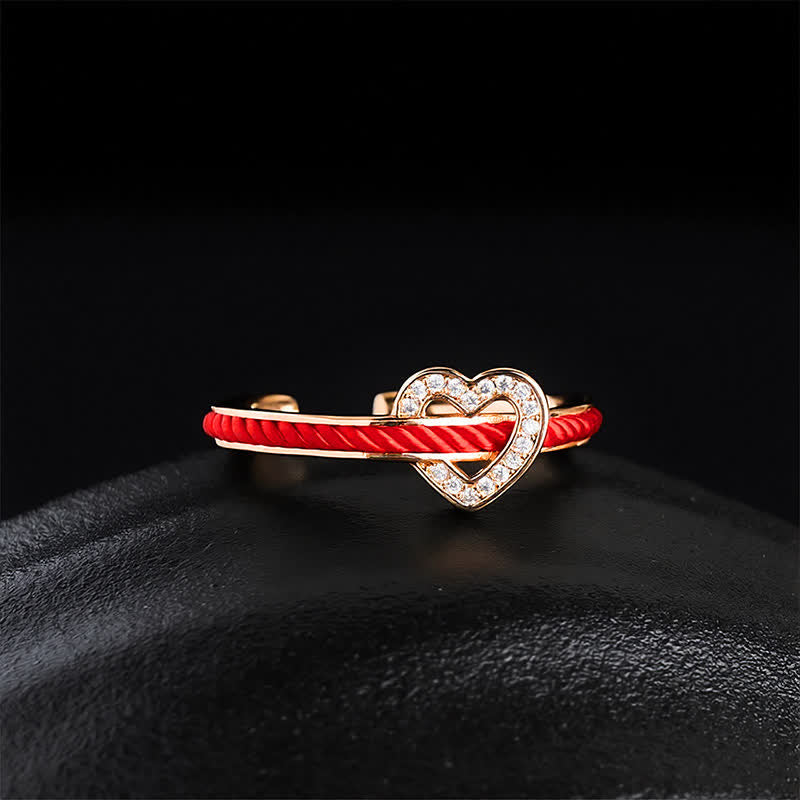 Buddha Stones Anello aperto a forma di cuore con cordino rosso rame e portafortuna. - image 10
