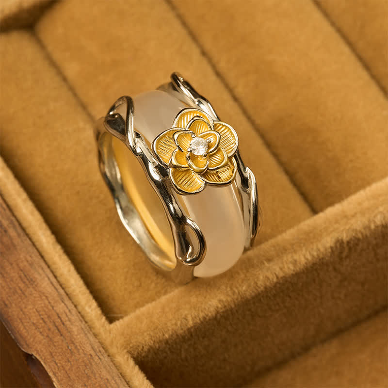 Buddha Stones Anello portafortuna a doppio utilizzo con calcedonio giallo miele e osmanto - image 3