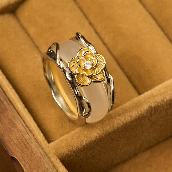 Buddha Stones Anello portafortuna a doppio utilizzo con calcedonio giallo miele e osmanto - image 3