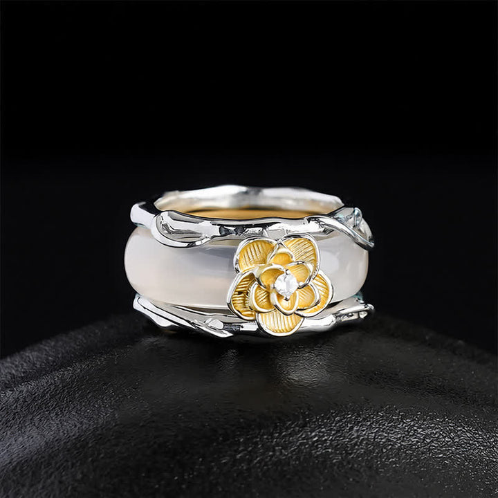 Buddha Stones Anello portafortuna a doppio utilizzo con calcedonio giallo miele e osmanto - Anello a doppia vestibilità (taglia US8 regolabile) - image 0