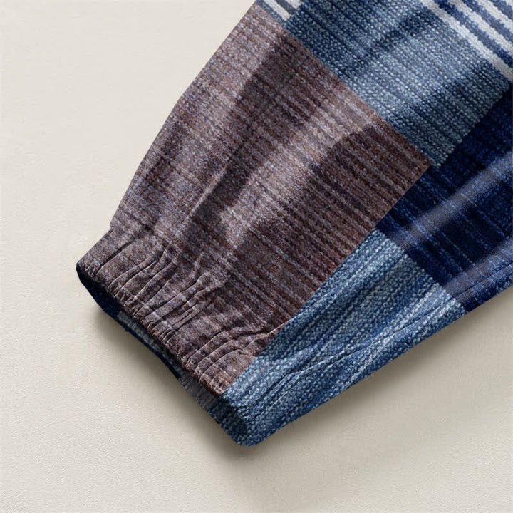 Buddha Stones Pantaloni harem da uomo in puro cotone con coulisse e tasche, motivo a quadri e righe patchwork. - image 10