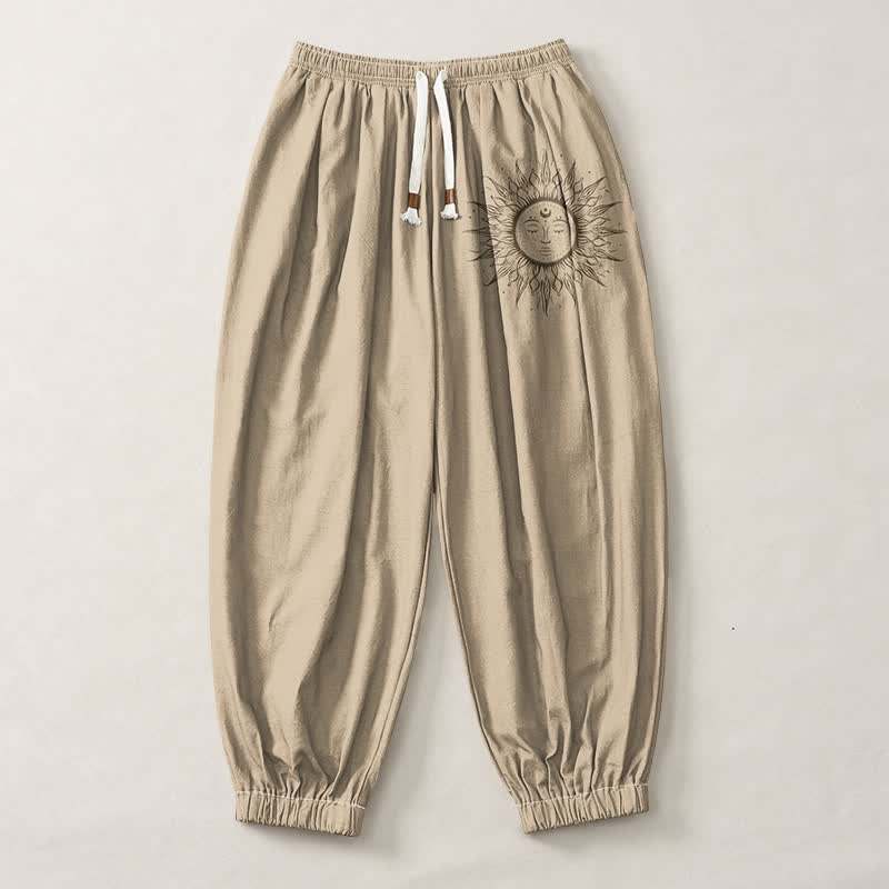Buddha Stones Pantaloni harem da uomo in puro cotone con coulisse e tasche, fantasia a raggiera. - image 1