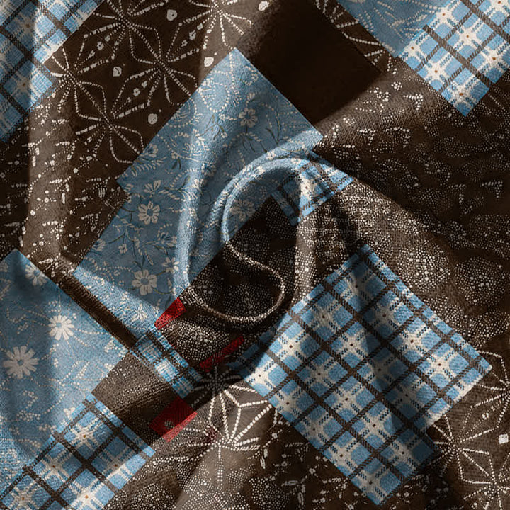 Buddha Stones Pantaloni harem da uomo in puro cotone, stile vintage patchwork a quadri, con coulisse e tasche. - image 5