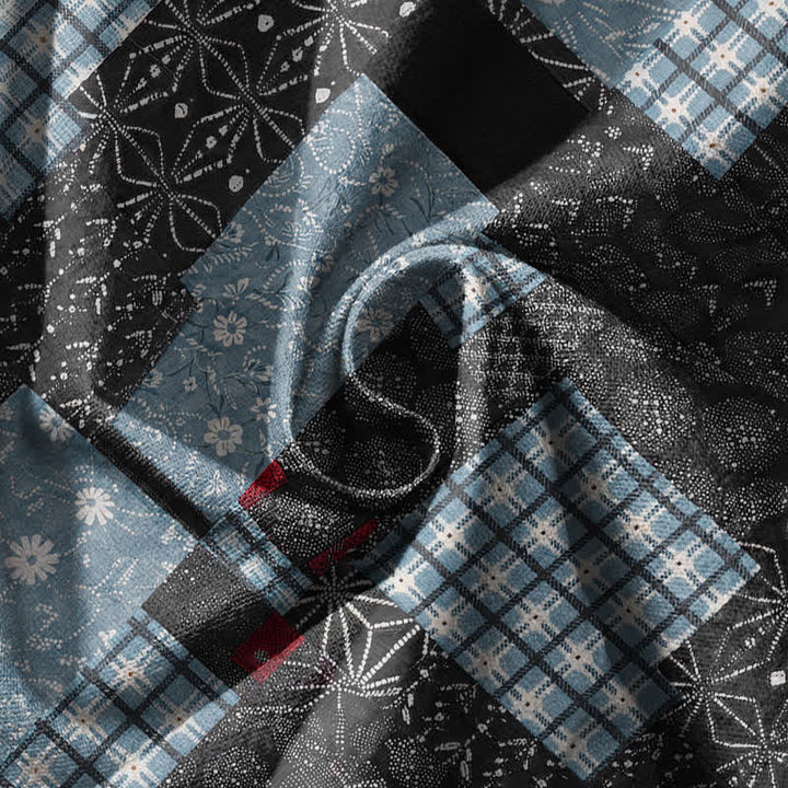 Buddha Stones Pantaloni harem da uomo in puro cotone, stile vintage patchwork a quadri, con coulisse e tasche. - image 11