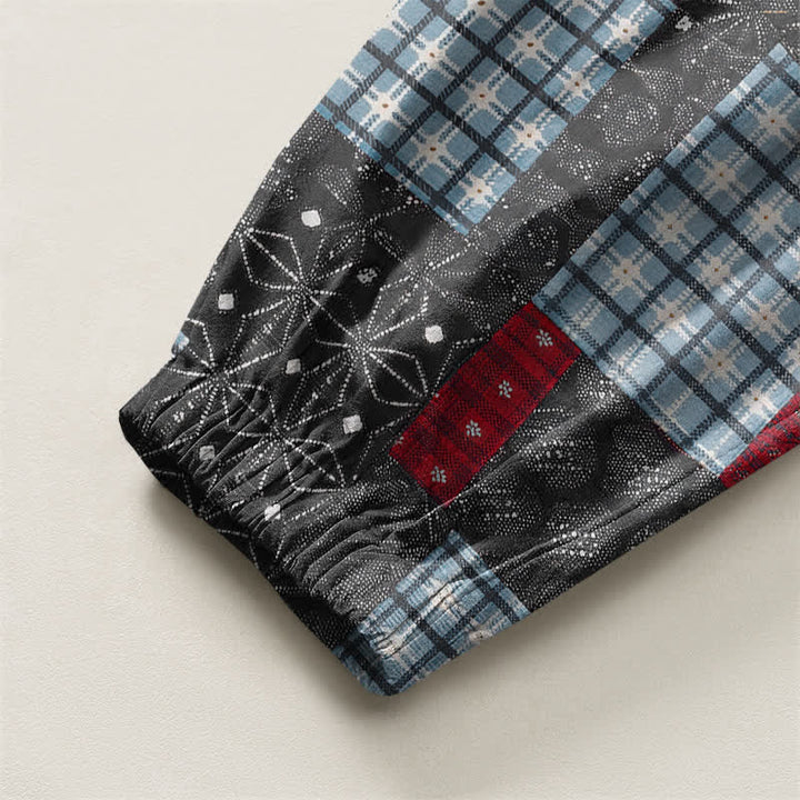 Buddha Stones Pantaloni harem da uomo in puro cotone, stile vintage patchwork a quadri, con coulisse e tasche. - image 10