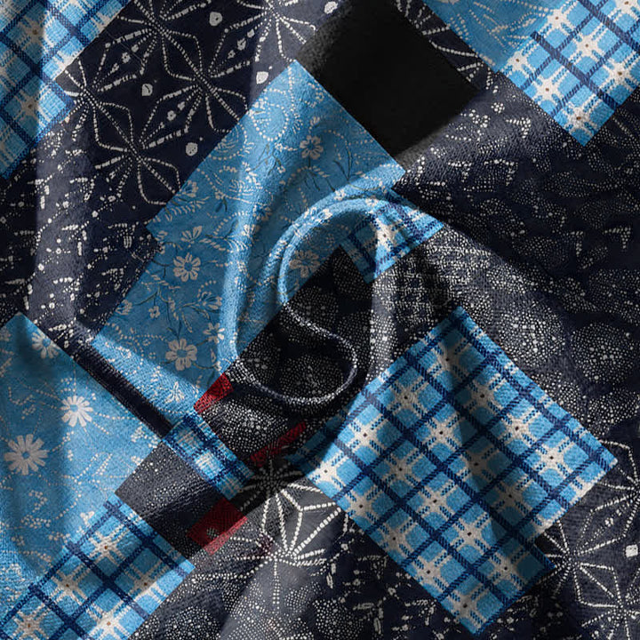 Buddha Stones Pantaloni harem da uomo in puro cotone, stile vintage patchwork a quadri, con coulisse e tasche. - image 17