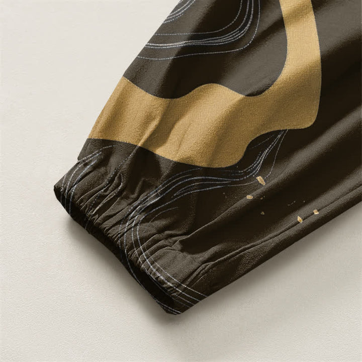 Buddha Stones Pantaloni harem da uomo in puro cotone con motivo drago orientale e coulisse, con tasche. - image 16