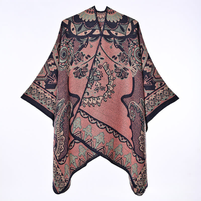 Buddha Stones Sciarpa da donna autunno/inverno in stile vintage con bordo floreale e geometrico. - image 12