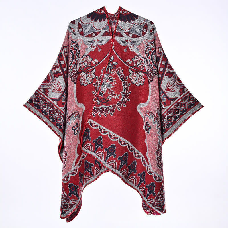 Buddha Stones Sciarpa da donna autunno/inverno in stile vintage con bordo floreale e geometrico. - image 1