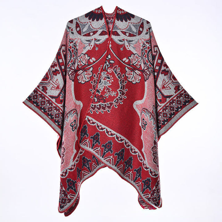 Buddha Stones Sciarpa da donna autunno/inverno in stile vintage con bordo floreale e geometrico. - image 1