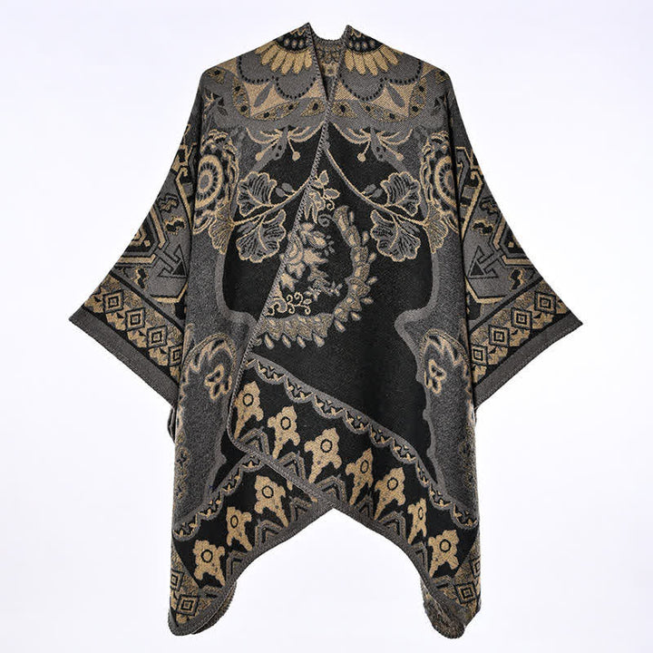 Buddha Stones Sciarpa da donna autunno/inverno in stile vintage con bordo floreale e geometrico. - image 9