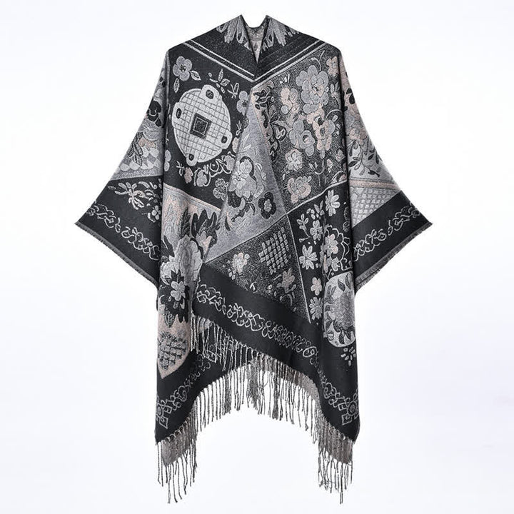Buddha Stones Sciarpa da donna autunno/inverno in stile boho con patchwork floreale e nappe. - image 9