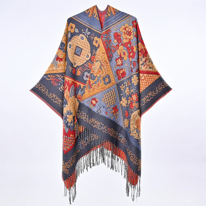 Buddha Stones Sciarpa da donna autunno/inverno in stile boho con patchwork floreale e nappe. - image 5