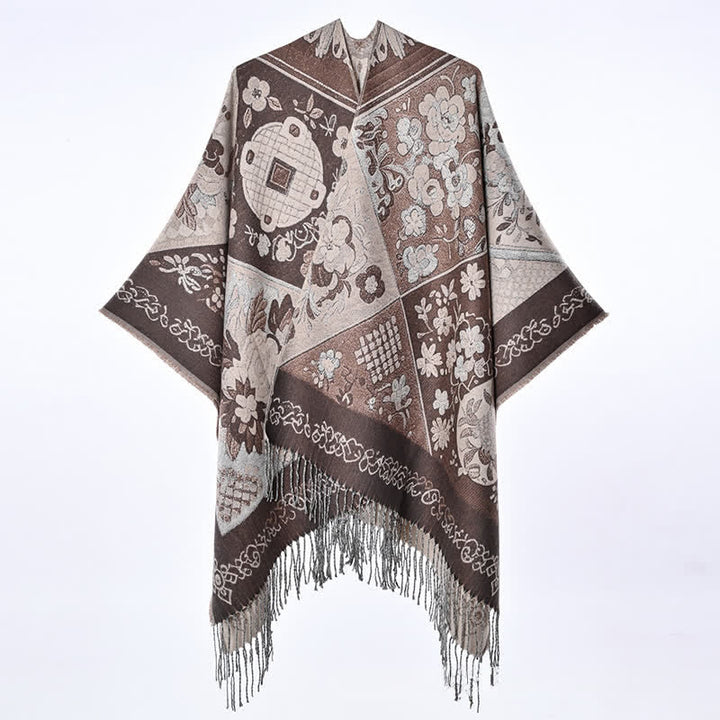 Buddha Stones Sciarpa da donna autunno/inverno in stile boho con patchwork floreale e nappe. - image 7