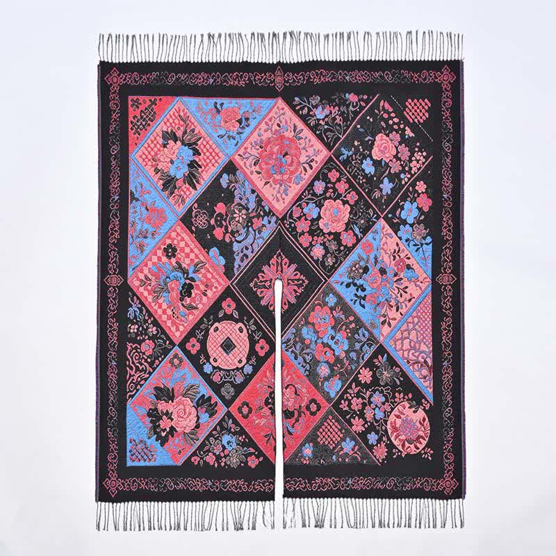 Buddha Stones Sciarpa da donna autunno/inverno in stile boho con patchwork floreale e nappe. - image 3