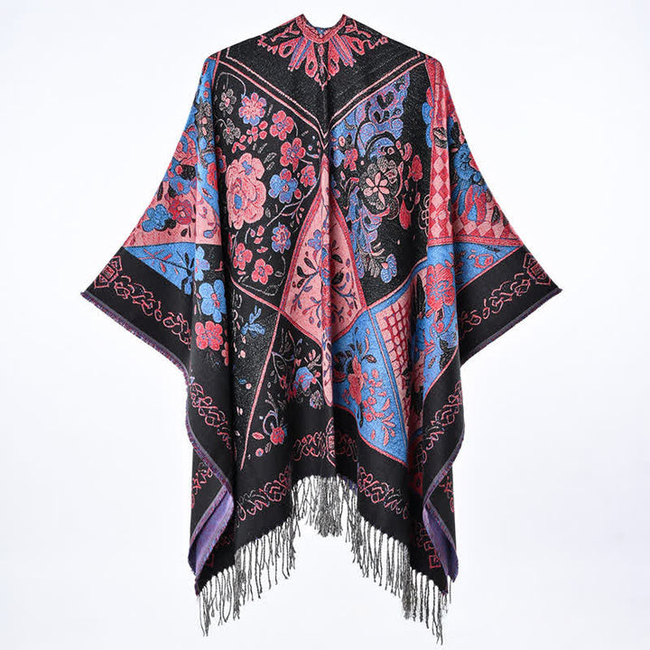 Buddha Stones Sciarpa da donna autunno/inverno in stile boho con patchwork floreale e nappe. - image 2