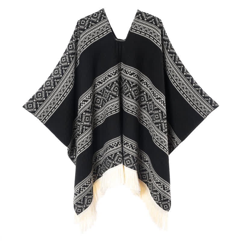 Buddha Stones Sciarpa da donna autunno/inverno in stile boho con righe geometriche e nappe. - image 4