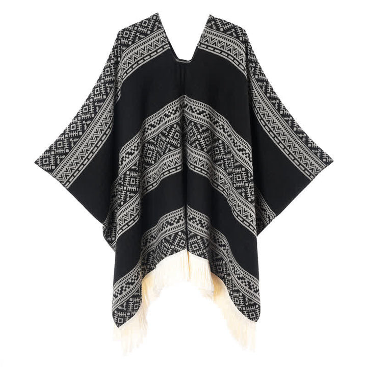 Buddha Stones Sciarpa da donna autunno/inverno in stile boho con righe geometriche e nappe. - image 4