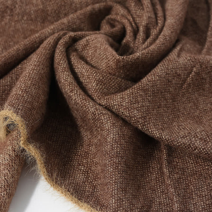 Buddha Stones Sciarpa da uomo autunno/inverno con bordo drappeggiato e frange morbide. - image 12