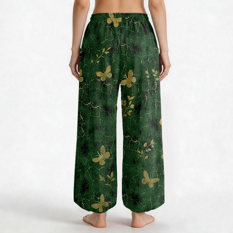 Buddha Stones Pantaloni harem da donna in cotone con elastico in vita e motivo a farfalle botaniche, con tasche laterali. - image 2