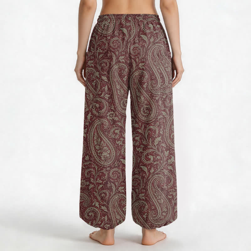 Buddha Stones Pantaloni harem da donna in cotone con motivo paisley vintage, elastico in vita e tasche laterali. - image 9