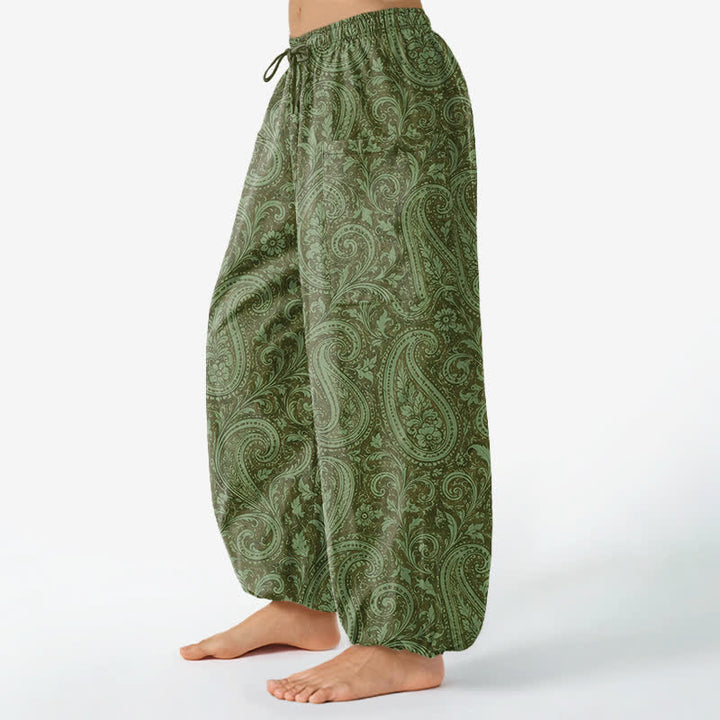 Buddha Stones Pantaloni harem da donna in cotone con motivo paisley vintage, elastico in vita e tasche laterali. - image 11