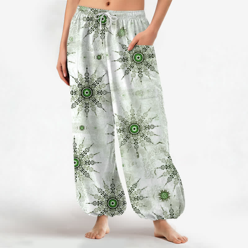 Buddha Stones Pantaloni harem da donna in cotone stile bohémien con motivo a medaglione geometrico e vita elasticizzata, con tasche laterali. - Melata - US16, UK/AU20, EU48 (3XL) - image 0