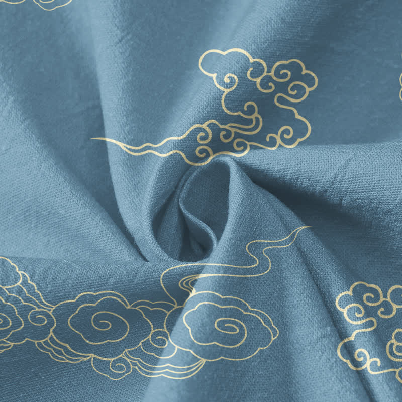 Buddha Stones Camicia da donna a maniche lunghe con scollo a V e allacciatura, in stile Hanfu, con stampa di gru e nuvole, in cotone. - image 4