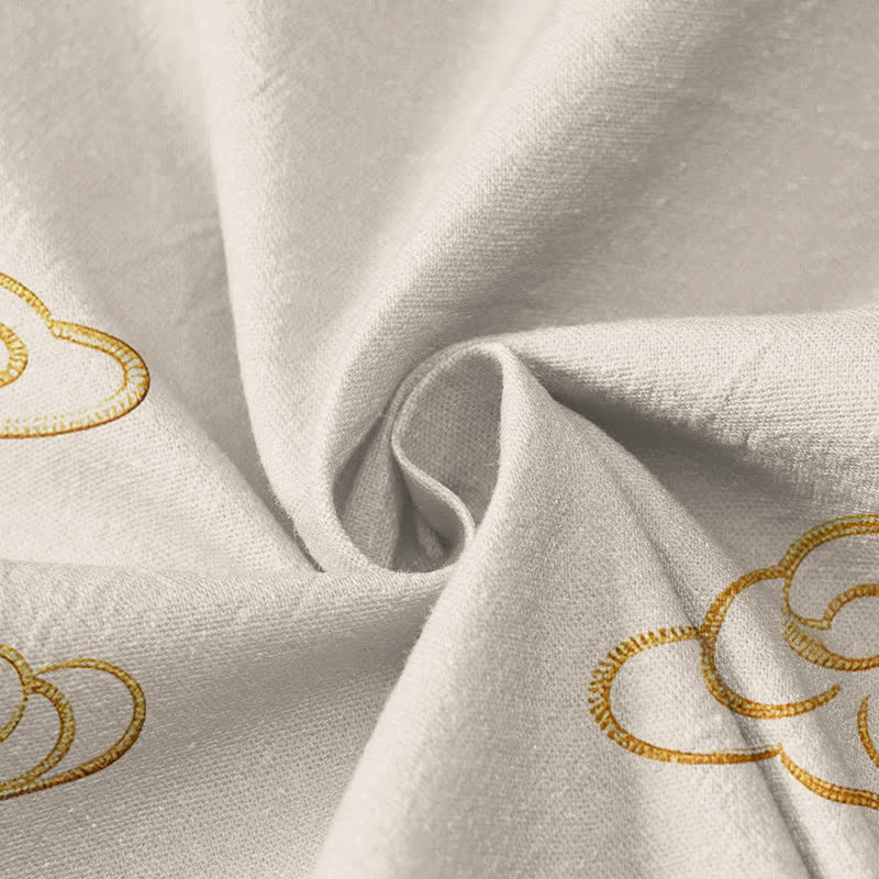 Kimono da donna a maniche lunghe con scollo a V e allacciatura, in cotone con motivo Buddha Stones, koi, loto e nuvole. - image 4