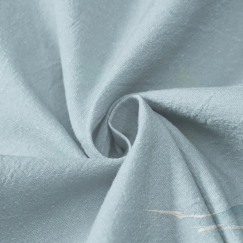 Kimono da donna a maniche lunghe con scollo a V e allacciatura, in cotone con motivo Buddha Stones, gru volanti e nuvole. - image 4
