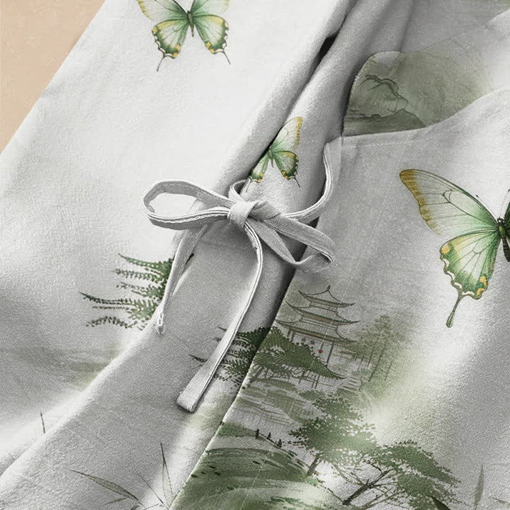 Buddha Stones Camicia da donna a maniche lunghe con scollo a V, stampa a farfalla in stile Hanfu, in cotone e bambù, con allacciatura a lacci. - image 3