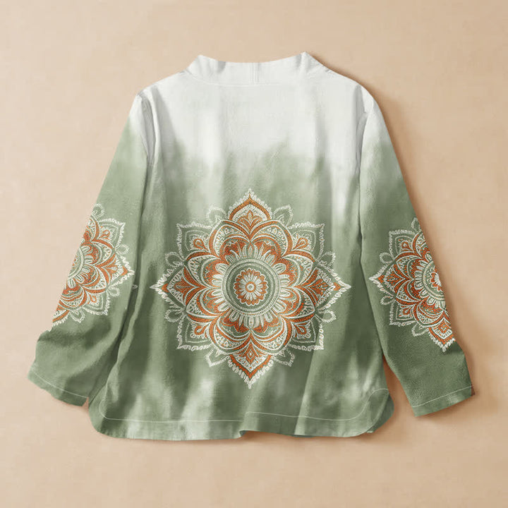 Kimono da donna a maniche lunghe con scollo a V e allacciatura, in stile Hanfu, con stampa mandala boho Buddha Stones in cotone. - image 6