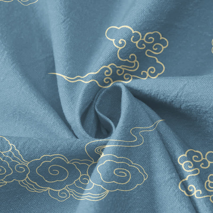 Kimono da donna a maniche lunghe con scollo a V e allacciatura, stampa di gru e nuvole di buon auspicio in cotone con motivo Buddha Stones . - image 4