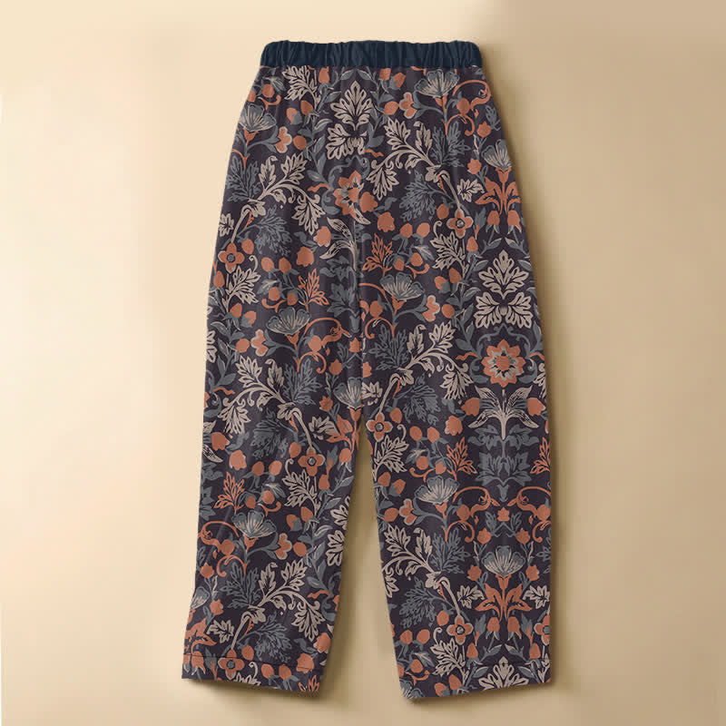 Buddha Stones Pantaloni harem da donna in puro cotone, stile bohémien, con motivo floreale e viticci, bottoni a rana e vita elasticizzata, con tasche. - image 1