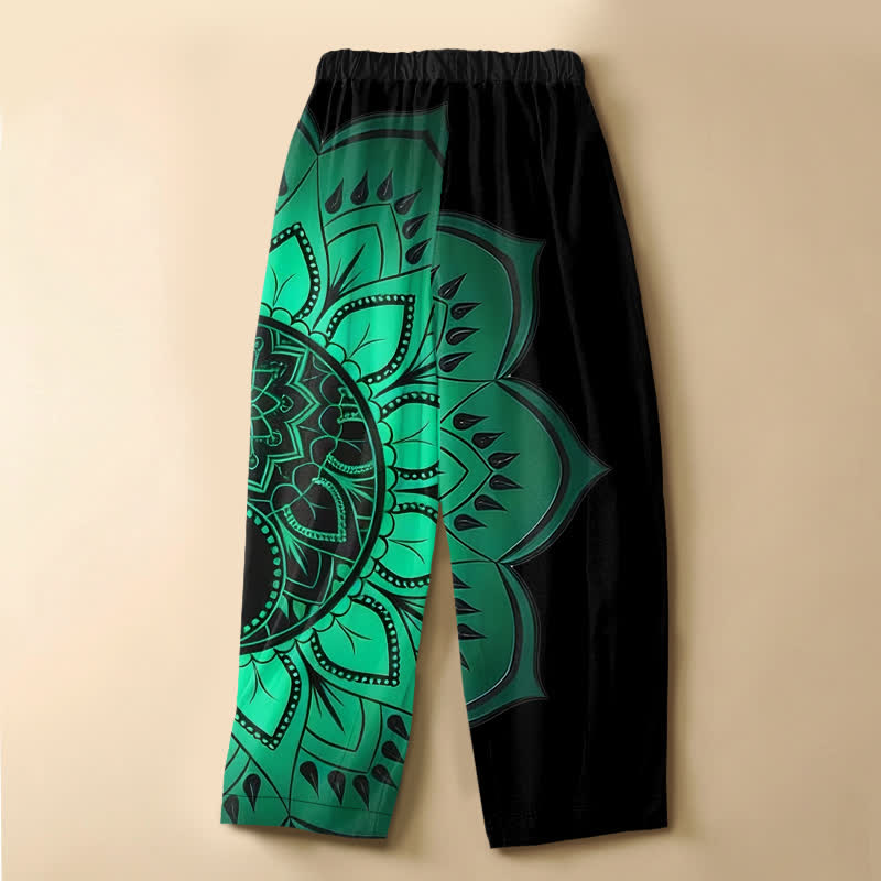 Buddha Stones Pantaloni harem da donna in puro cotone, stile bohémien, con motivo floreale mandala, bottoni a rana e vita elasticizzata, con tasche. - image 1