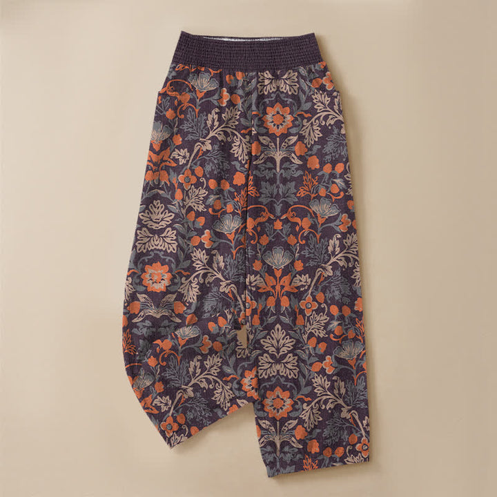Buddha Stones Pantaloni harem da donna in cotone con motivo floreale a pieghe e vita elasticizzata, con tasche. - image 3