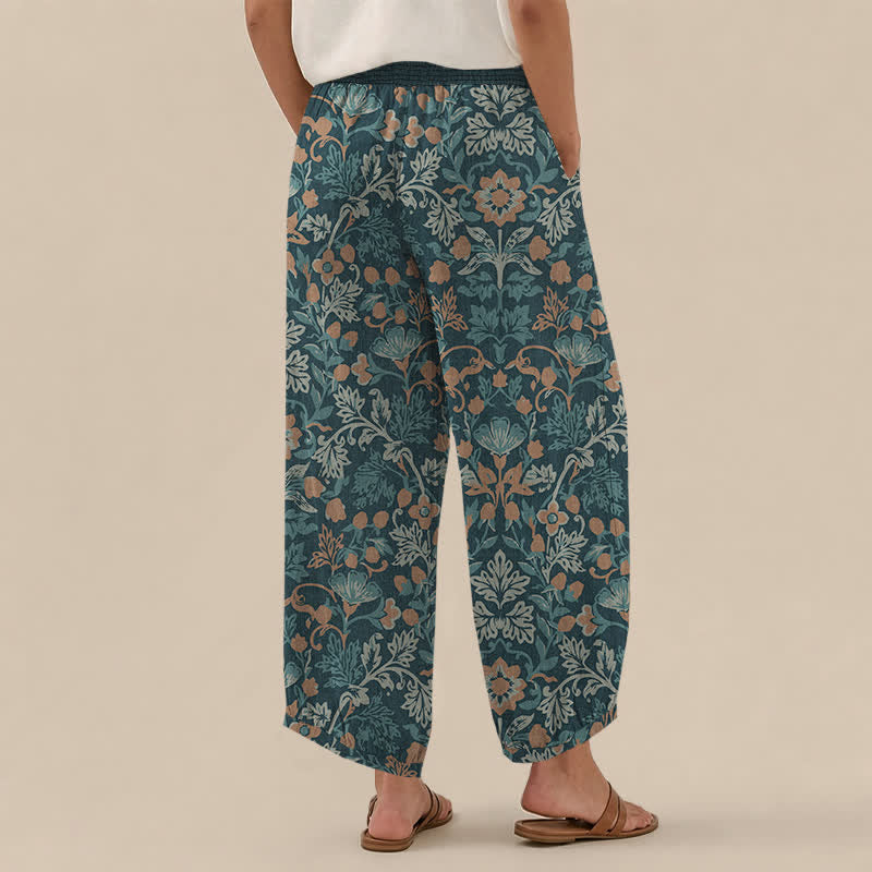 Buddha Stones Pantaloni harem da donna in cotone con motivo floreale a pieghe e vita elasticizzata, con tasche. - image 8