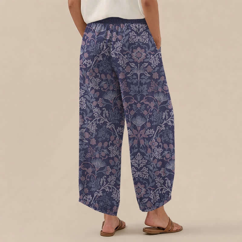 Buddha Stones Pantaloni harem da donna in cotone con motivo floreale a pieghe e vita elasticizzata, con tasche. - image 12