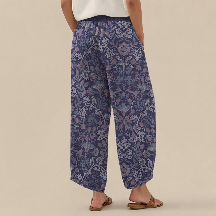 Buddha Stones Pantaloni harem da donna in cotone con motivo floreale a pieghe e vita elasticizzata, con tasche. - image 12