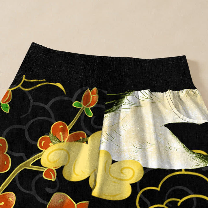 Buddha Stones Pantaloni harem da donna in cotone con motivo floreale orientale a gru, plissettati e vita elasticizzata, con tasche. - image 4