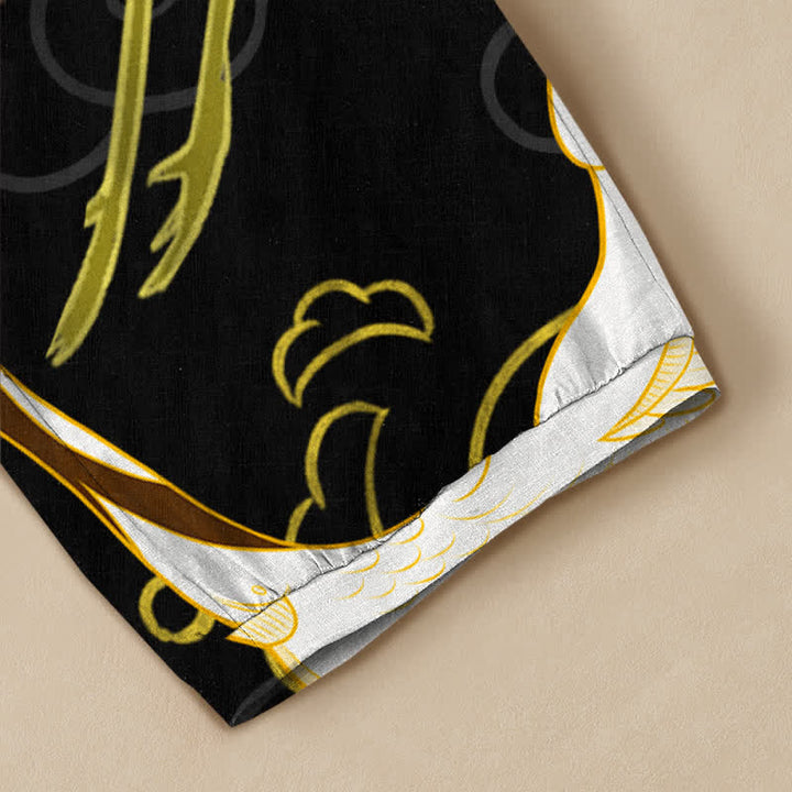 Buddha Stones Pantaloni harem da donna in cotone con motivo floreale orientale a gru, plissettati e vita elasticizzata, con tasche. - image 5
