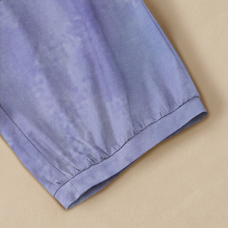 Buddha Stones Pantaloni harem da donna in cotone con motivo floreale lavanda e colibrì, vita elasticizzata e pieghe, con tasche. - image 5